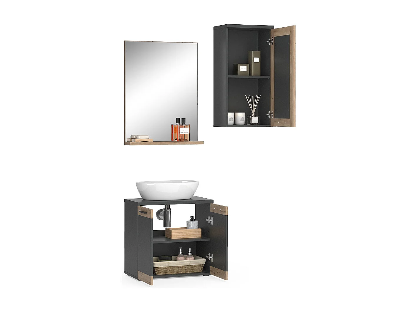Set di mobili da bagno antracite 60x34.3x59.1 niko