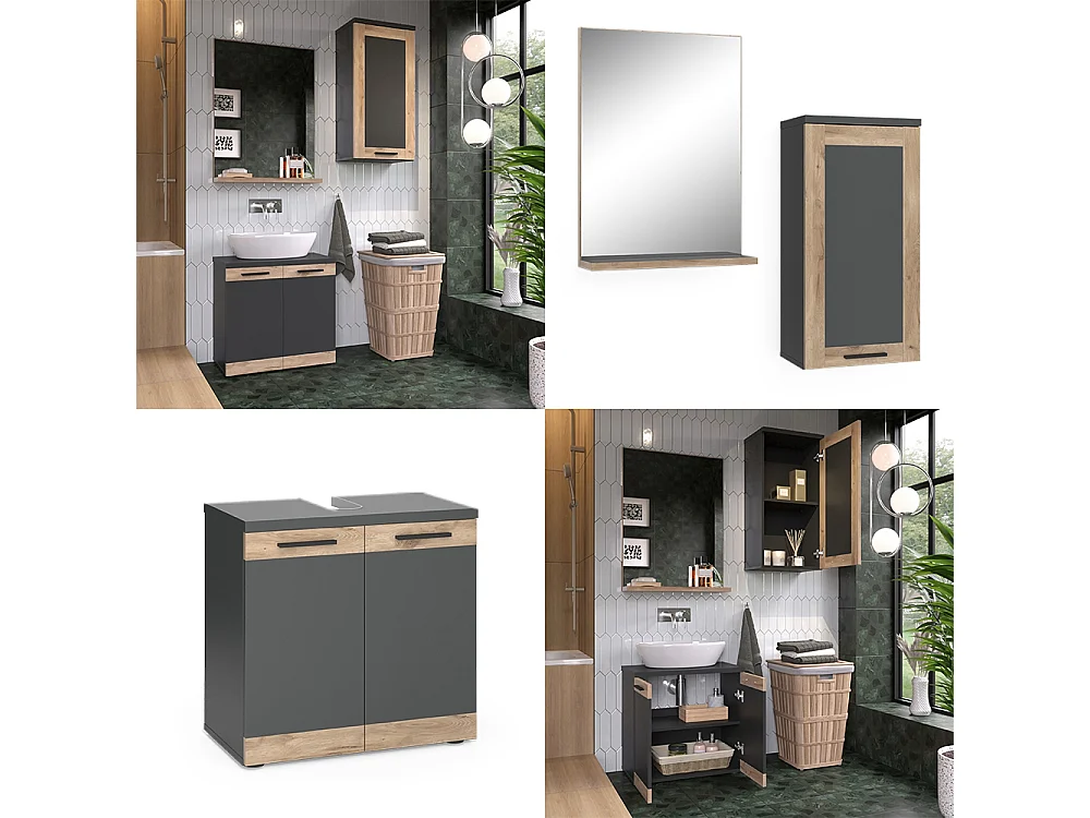 Set di mobili da bagno antracite 60x34.3x59.1 niko