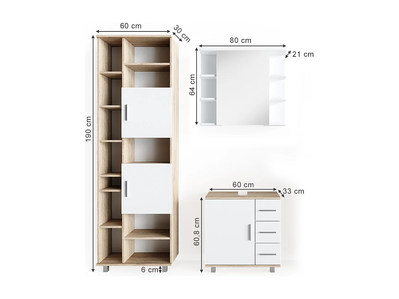 Set mobili bagno sonoma 60x33x60.8 ilias