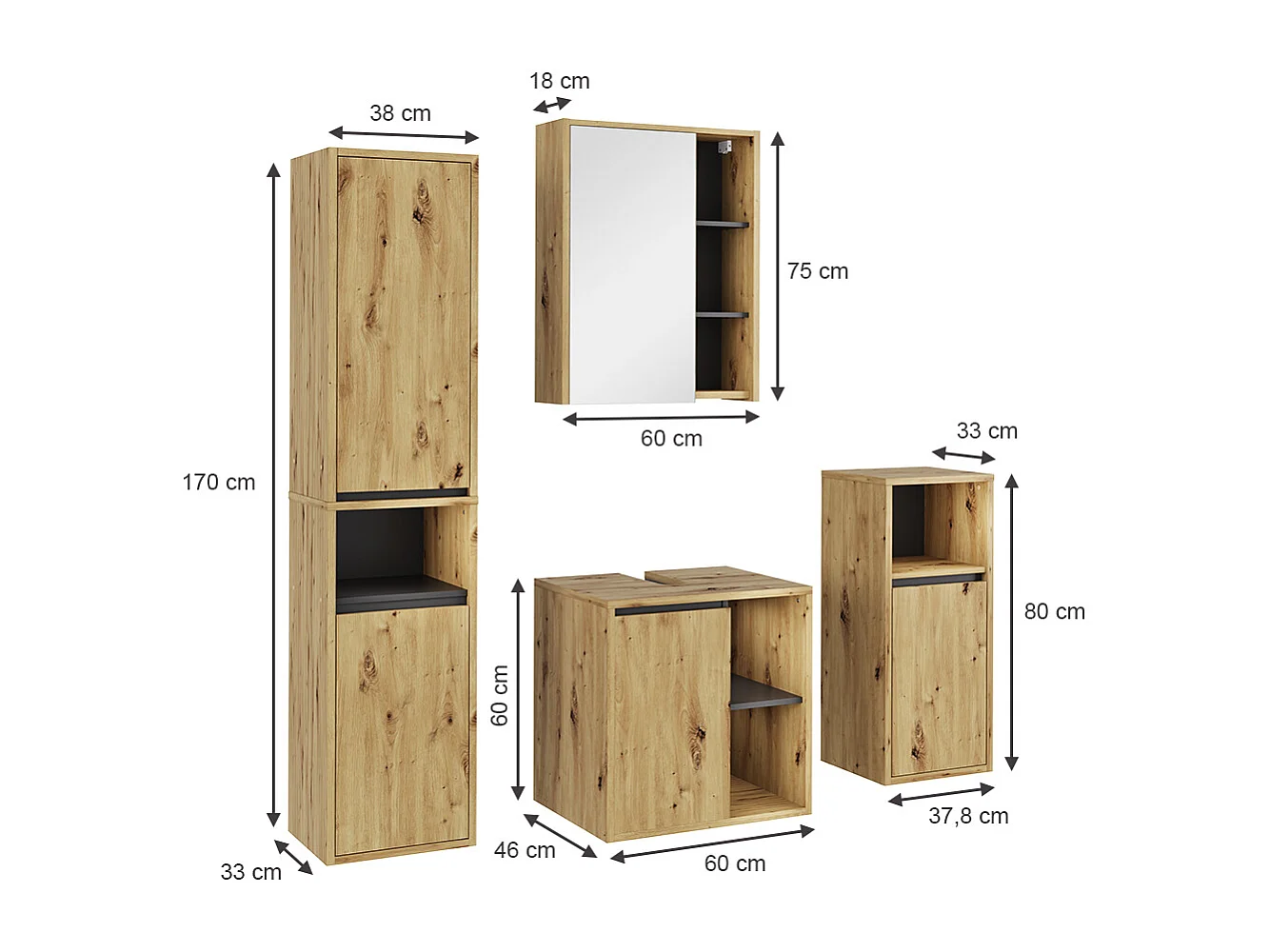 Ensemble de meubles de salle de bains artisan/gris 60x45.5x60 viola