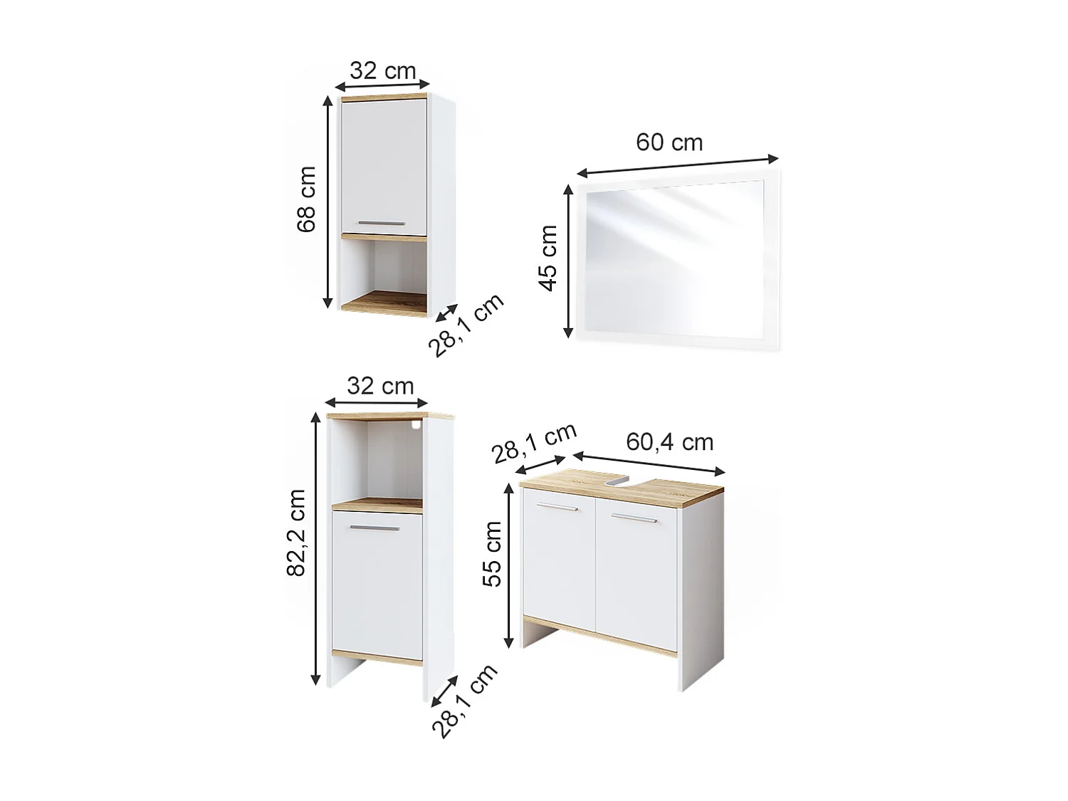 Set mobili bagno bianco 60x28x82 elvio