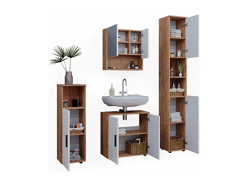 Conjunto de muebles de baño blanco brillo intenso/roble dorado 80x41x58.6 irma