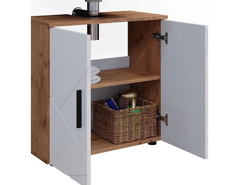 Conjunto de muebles de baño blanco brillo intenso/roble dorado 80x41x58.6 irma