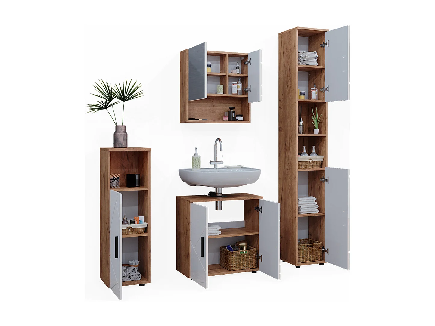 Meubles bain blanc brillant/chêne doré 80x41x58.6 irma