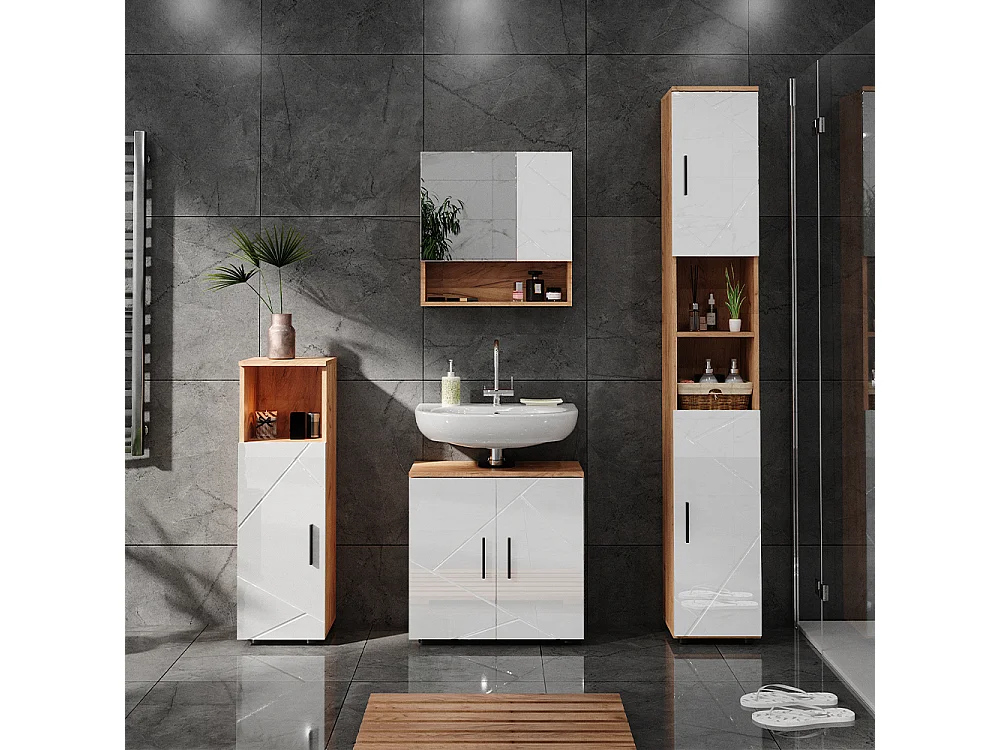 Meubles bain blanc brillant/chêne doré 80x41x58.6 irma