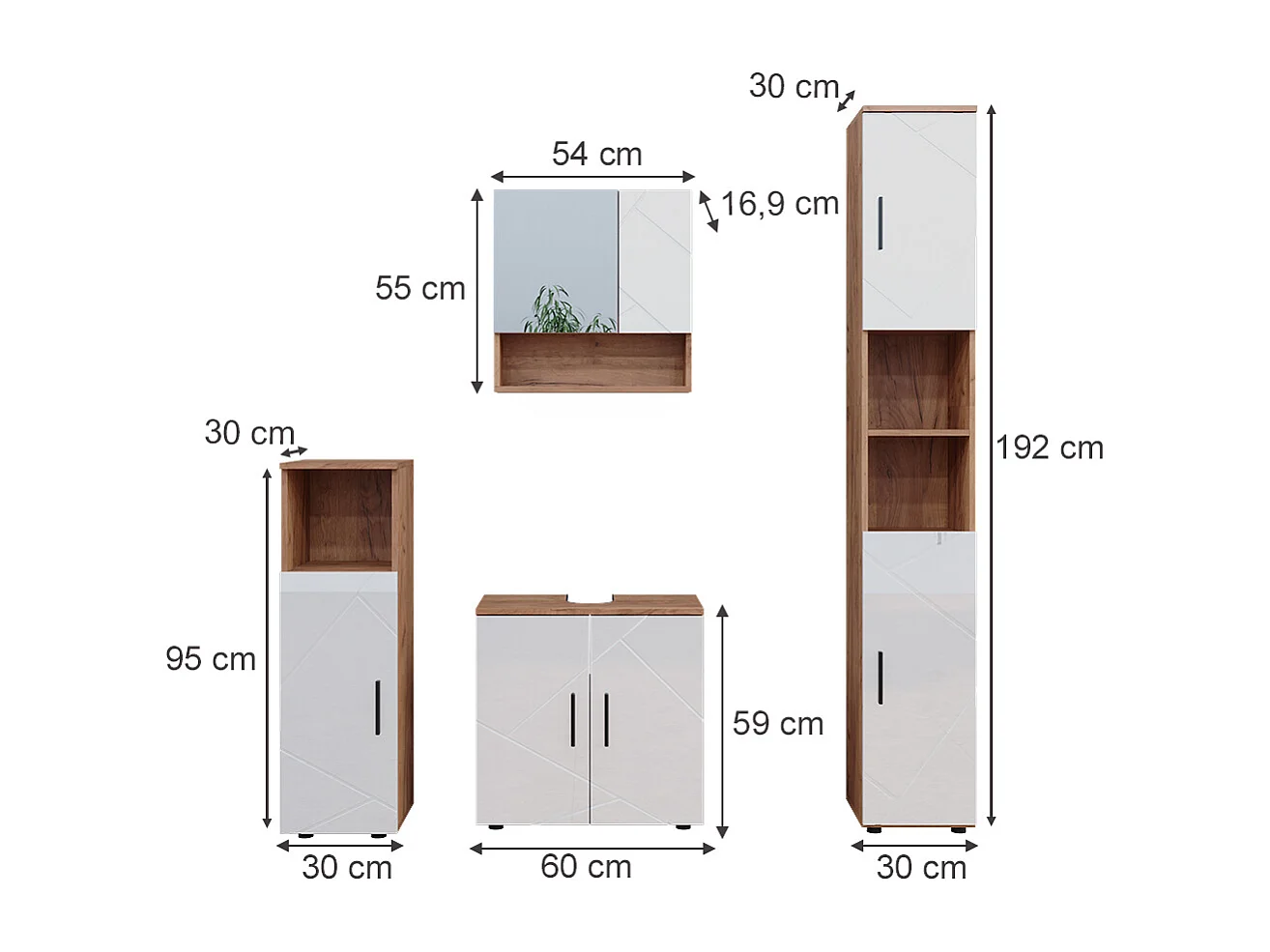 Meubles bain blanc brillant/chêne doré 80x41x58.6 irma
