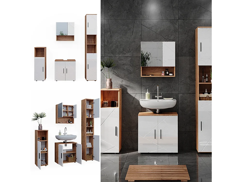 Meubles bain blanc brillant/chêne doré 80x41x58.6 irma