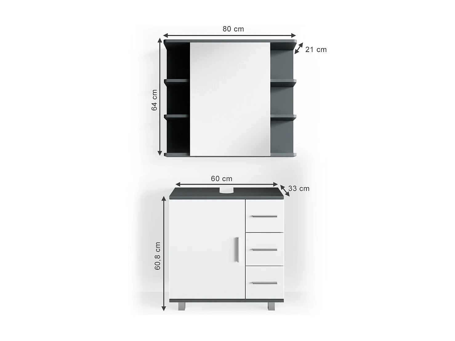 Meubles bain anthracite 60x33x60.8 ilias