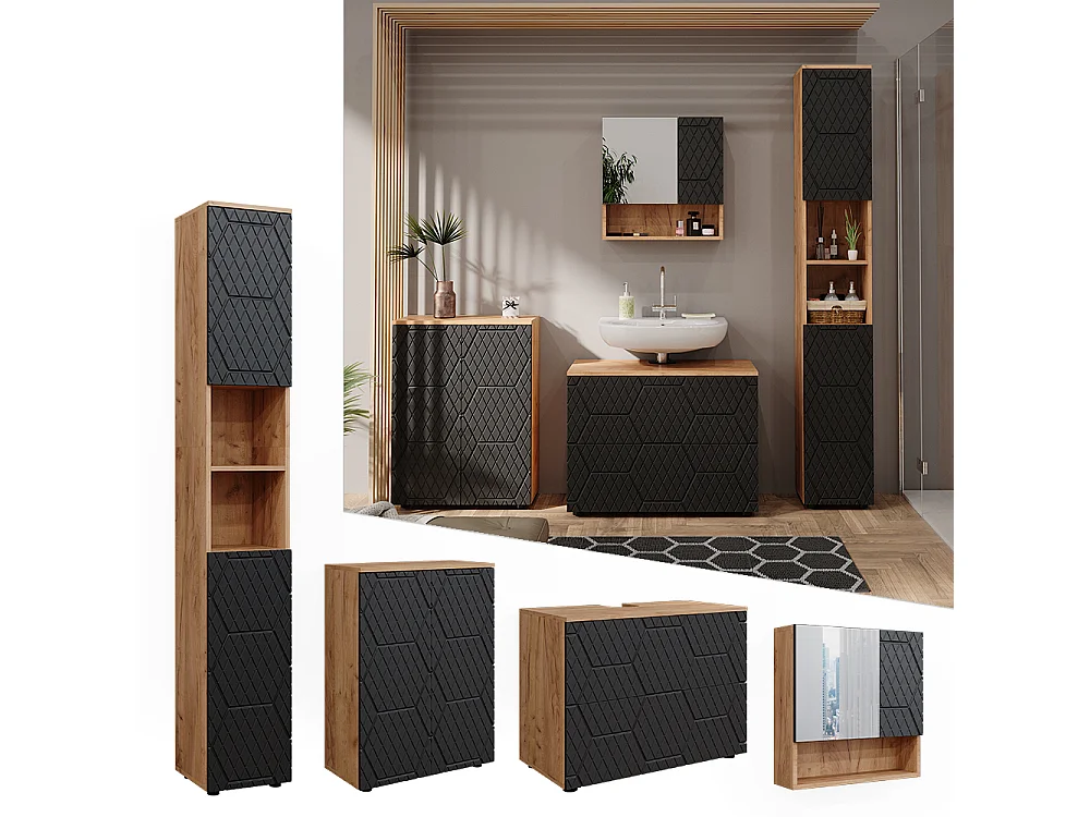 Conjunto de muebles de baño antracita con estructura de panal 80x41x58 irma