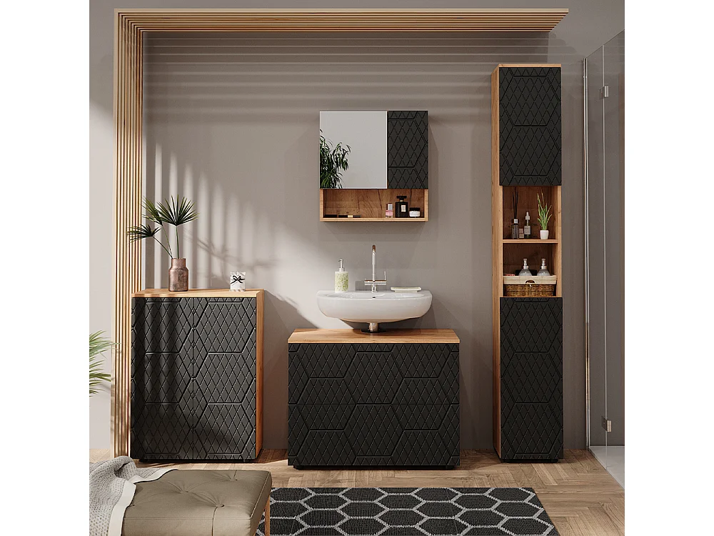 Meubles bain anthracite avec structure en nid dabeille 80x41x58 irma
