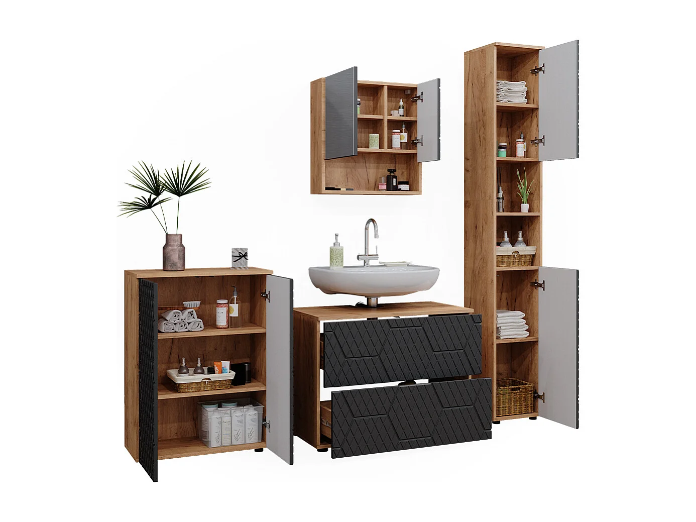 Meubles bain anthracite avec structure en nid dabeille 80x41x58 irma