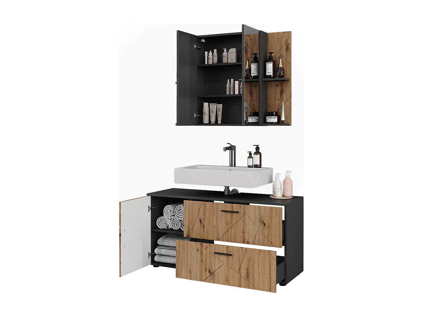 Ensemble de meubles de salle de bains anthracite/artisan 120.1x41x60.6 irma