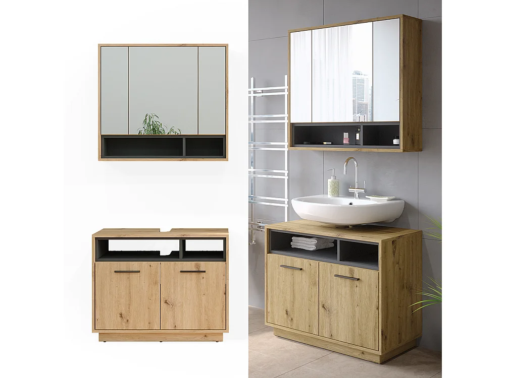 Meubles bain chêne artisan 80x40x64 beatrice