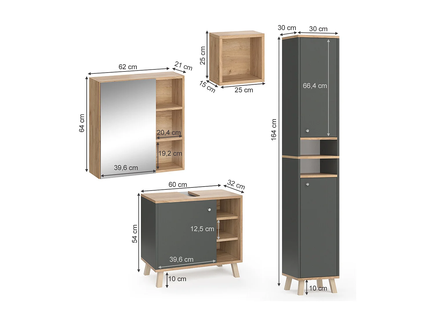 Set mobili bagno antracite 62x32x54 senyo