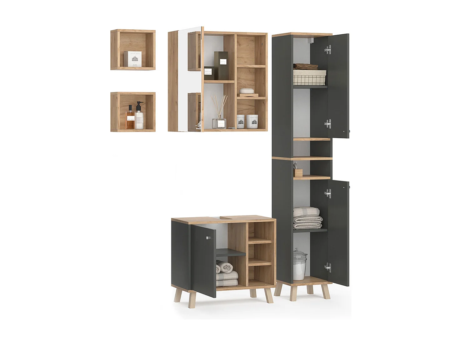 Set mobili bagno antracite 62x32x54 senyo