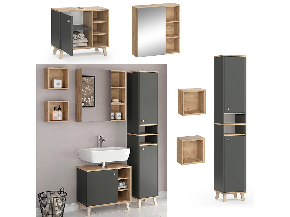 Meubles bain anthracite 62x32x54 senyo