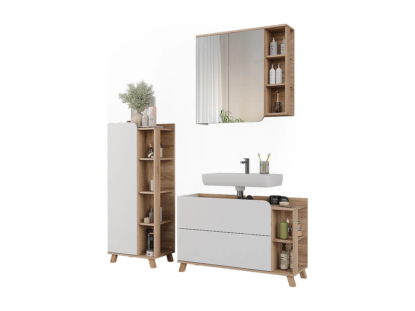 Set di mobili da bagno sonoma/bianco 100x35x65 karen