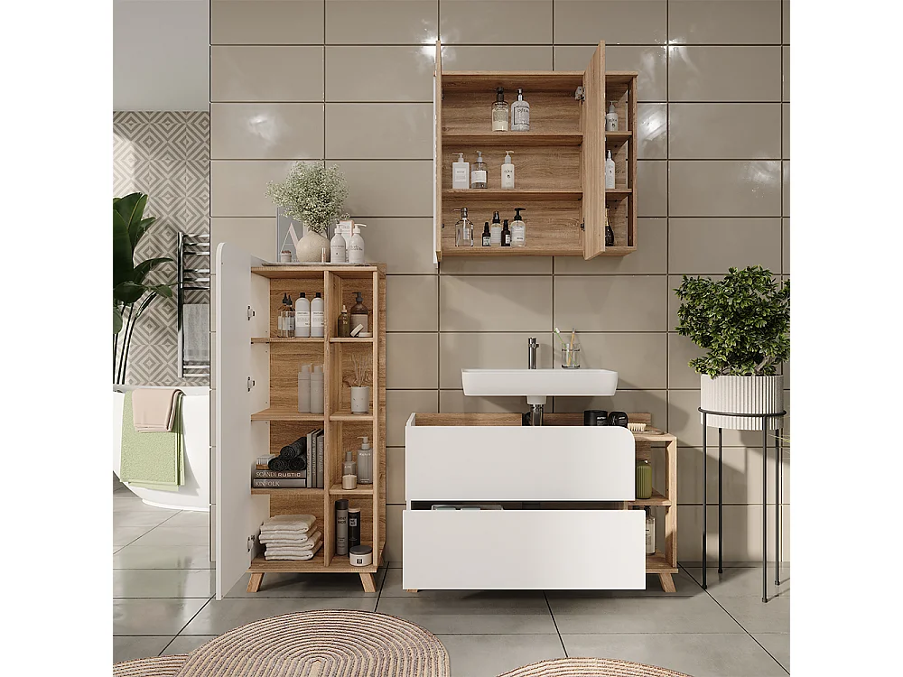 Set di mobili da bagno sonoma/bianco 100x35x65 karen