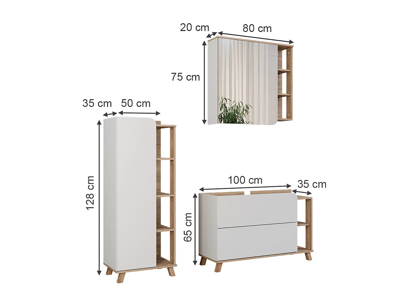 Meubles bain sonoma/blanc 100x35x65 karen