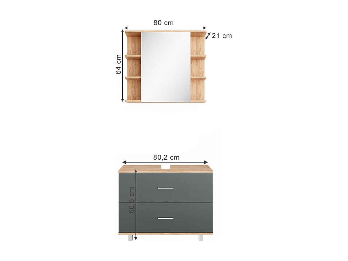 Set mobili bagno antracite/quercia dorata 80.2x33x60.8 ilias