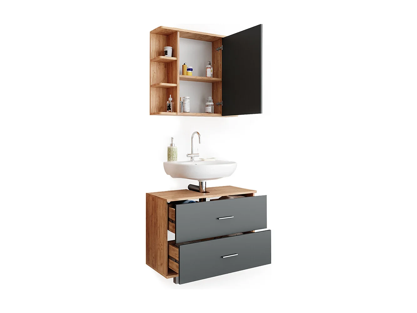 Set mobili bagno antracite/quercia dorata 80.2x33x60.8 ilias