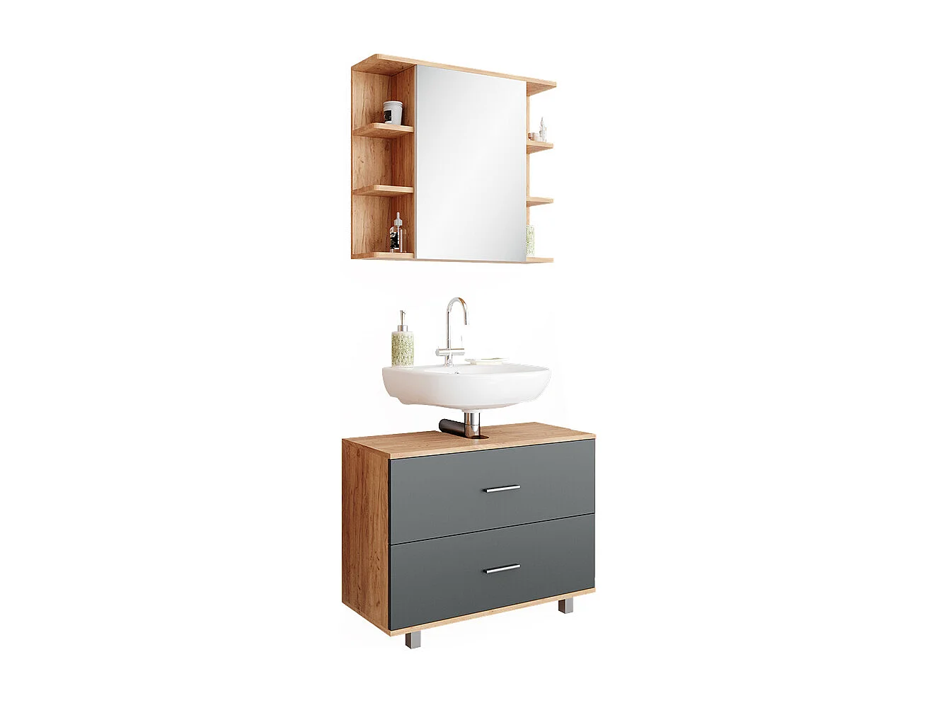 Set mobili bagno antracite/quercia dorata 80.2x33x60.8 ilias