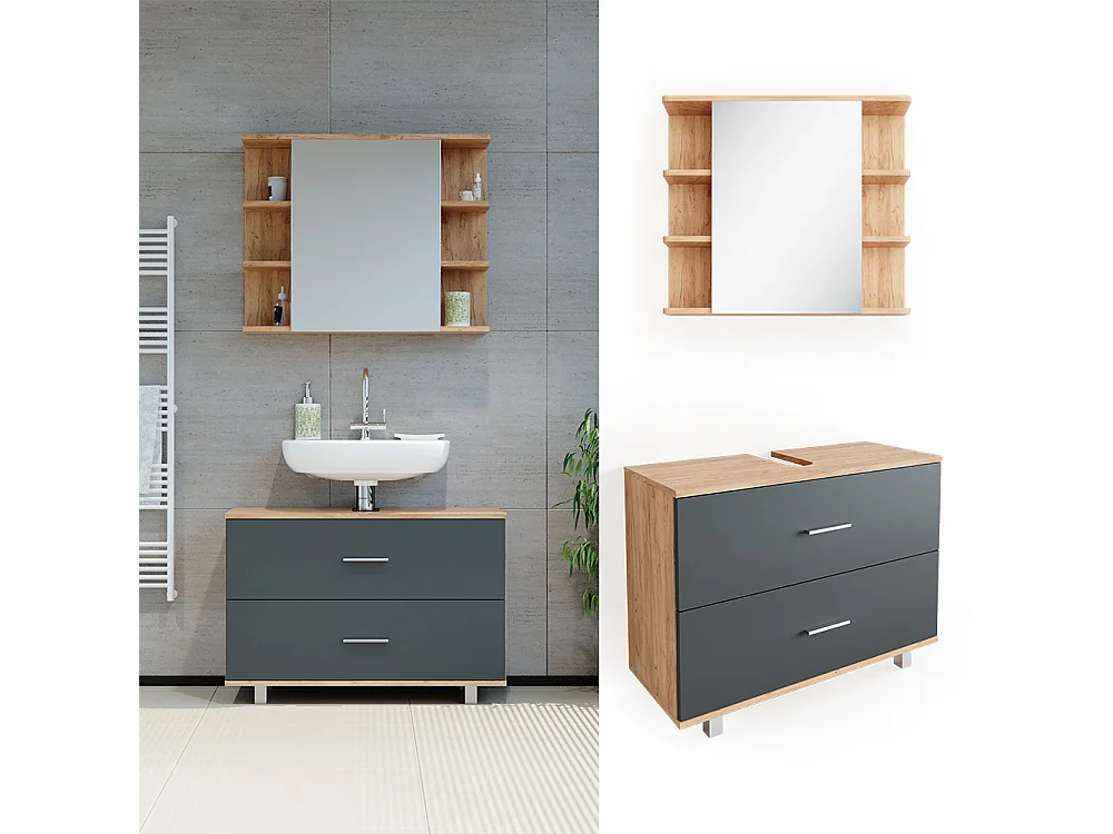 Meubles bain anthracite/chêne doré 80.2x33x60.8 ilias