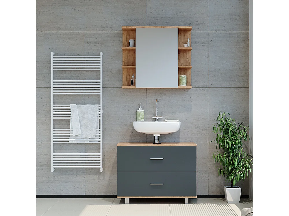 Meubles bain anthracite/chêne doré 80.2x33x60.8 ilias