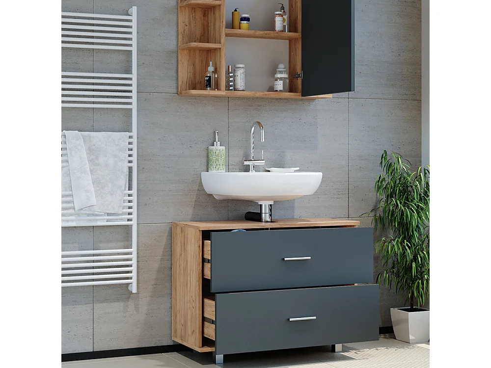 Meubles bain anthracite/chêne doré 80.2x33x60.8 ilias