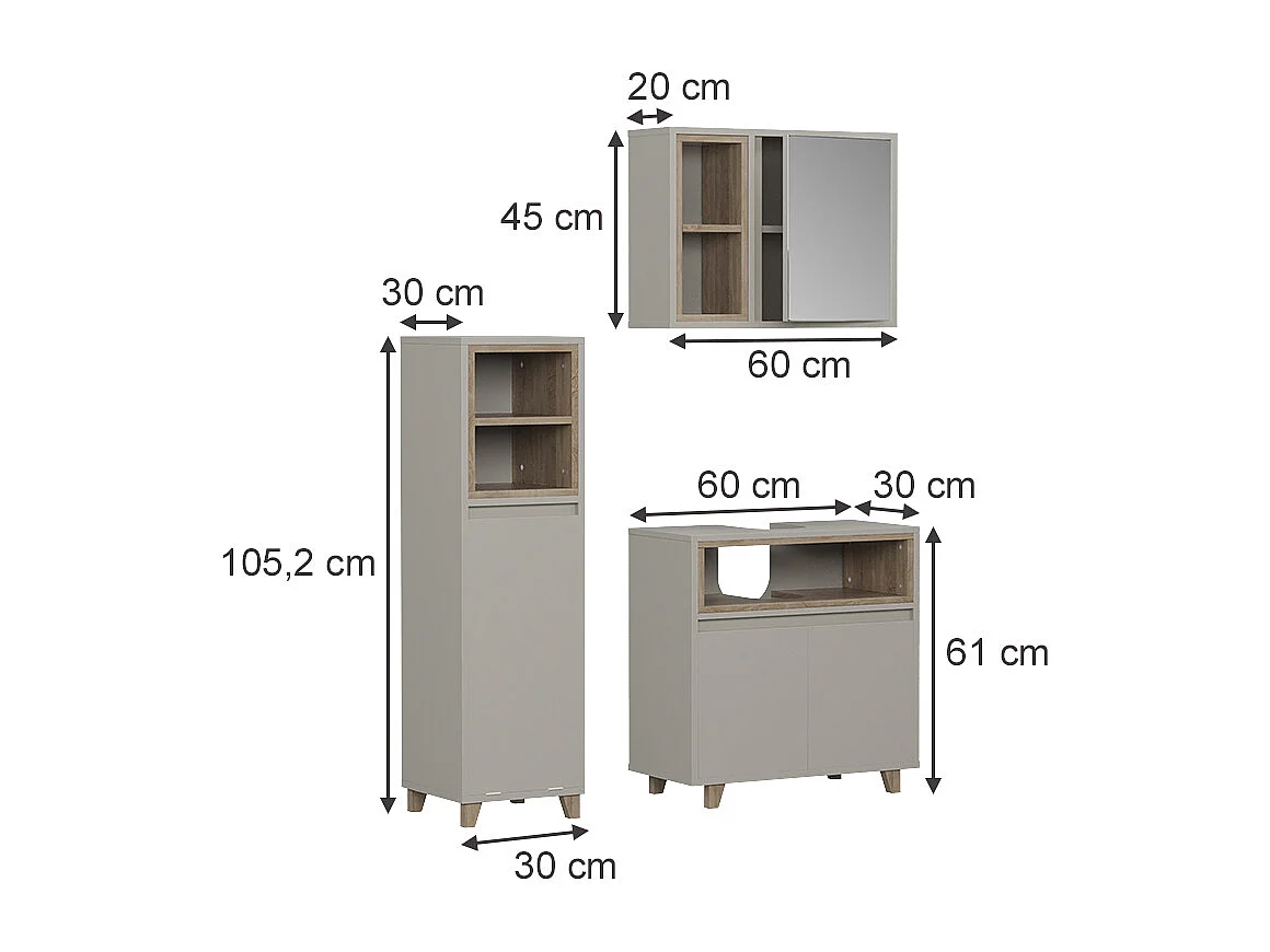 Meubles bain grège 60x30x61 elnor