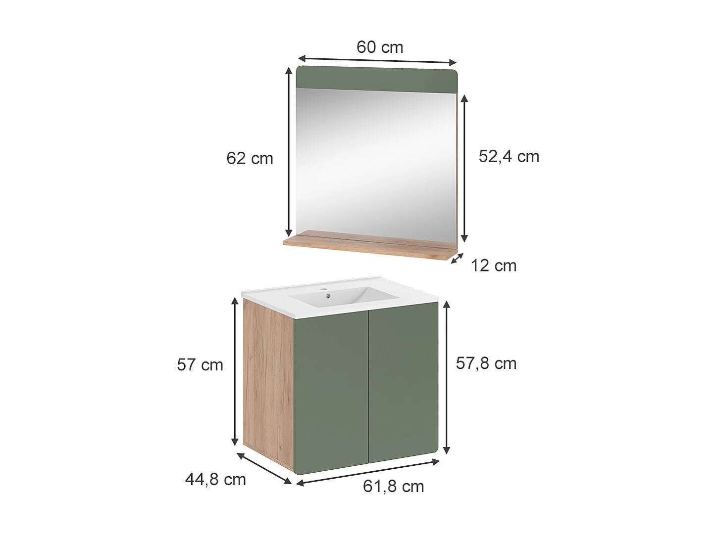 Set di mobili da bagno goldkraft rovere/verde 61.8x44.8x57.8 izan