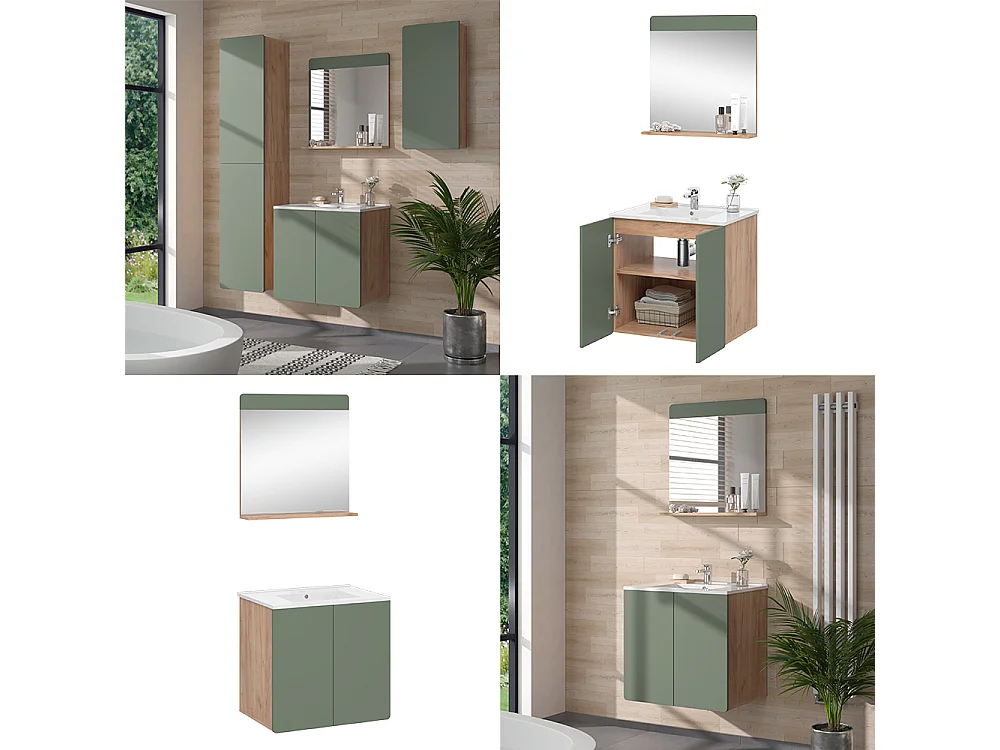 Meubles bain force dor chêne/vert 61.8x44.8x57.8 izan