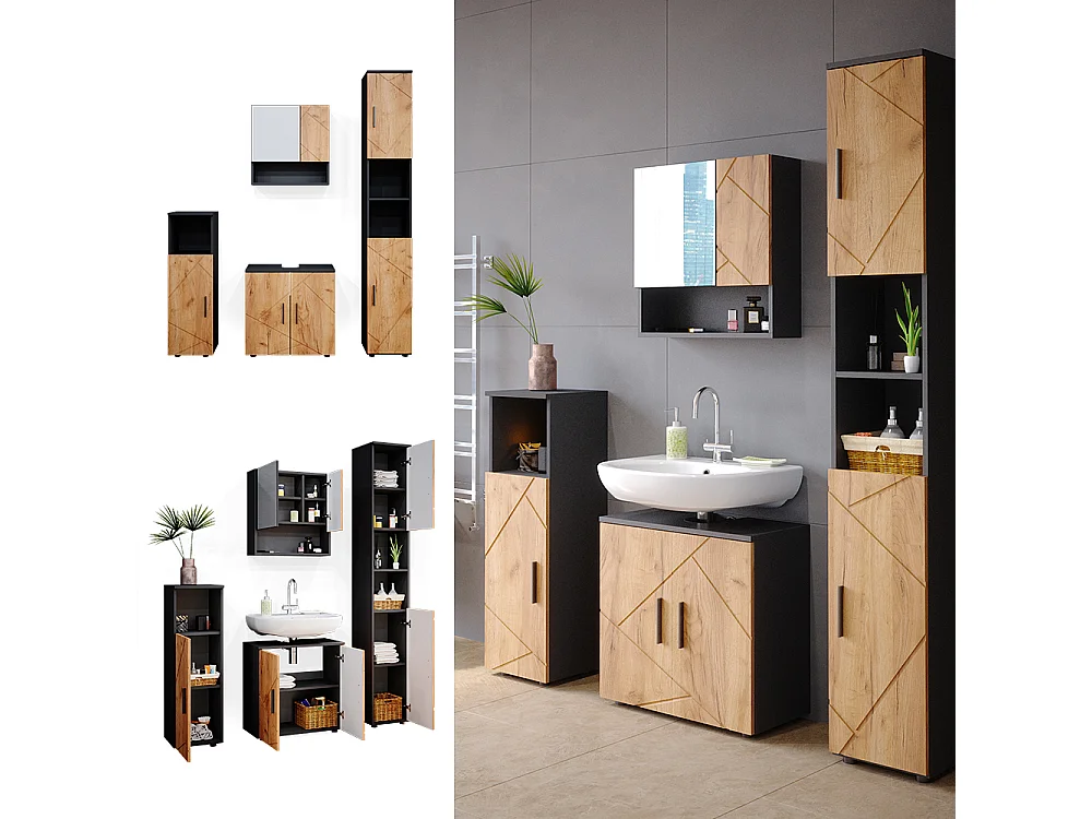 Meubles bain chêne doré/anthracite 80x41x58.6 irma