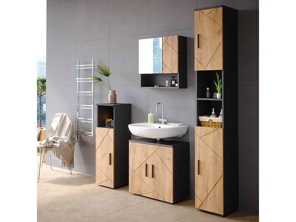 Meubles bain chêne doré/anthracite 80x41x58.6 irma