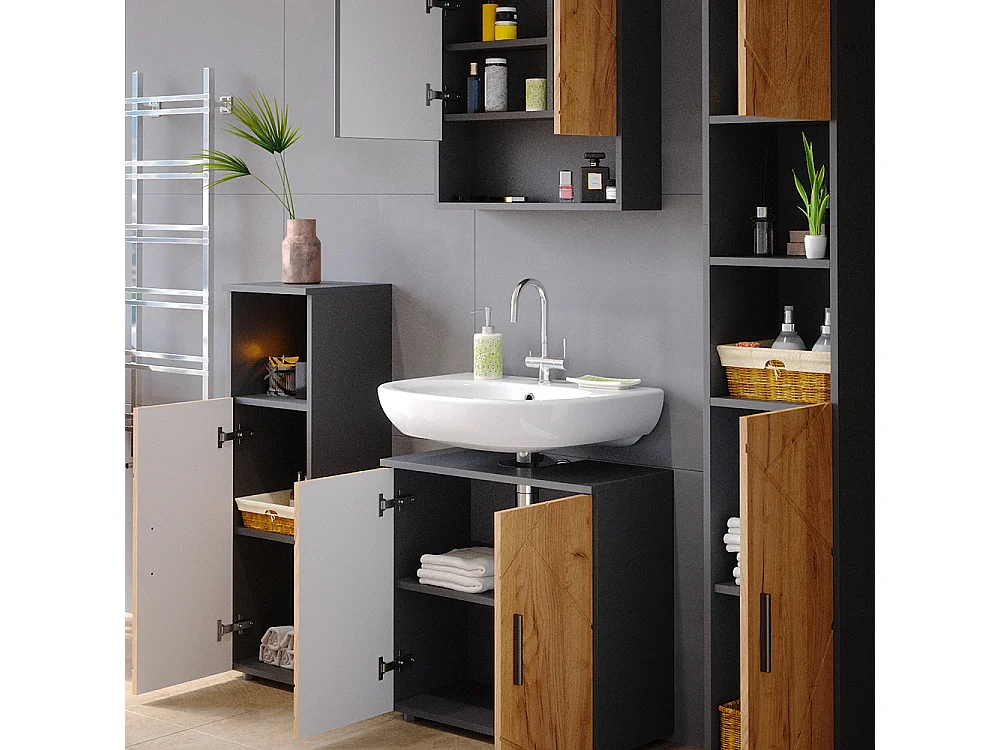 Meubles bain chêne doré/anthracite 80x41x58.6 irma