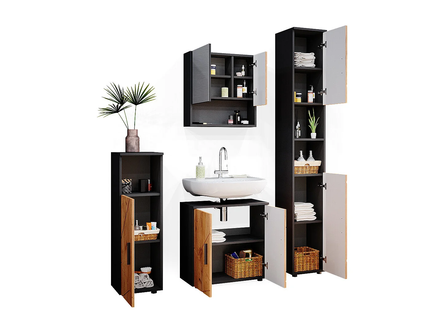 Meubles bain chêne doré/anthracite 80x41x58.6 irma