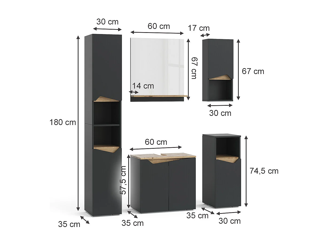 Meubles bain anthracite 60x35x57 marelle