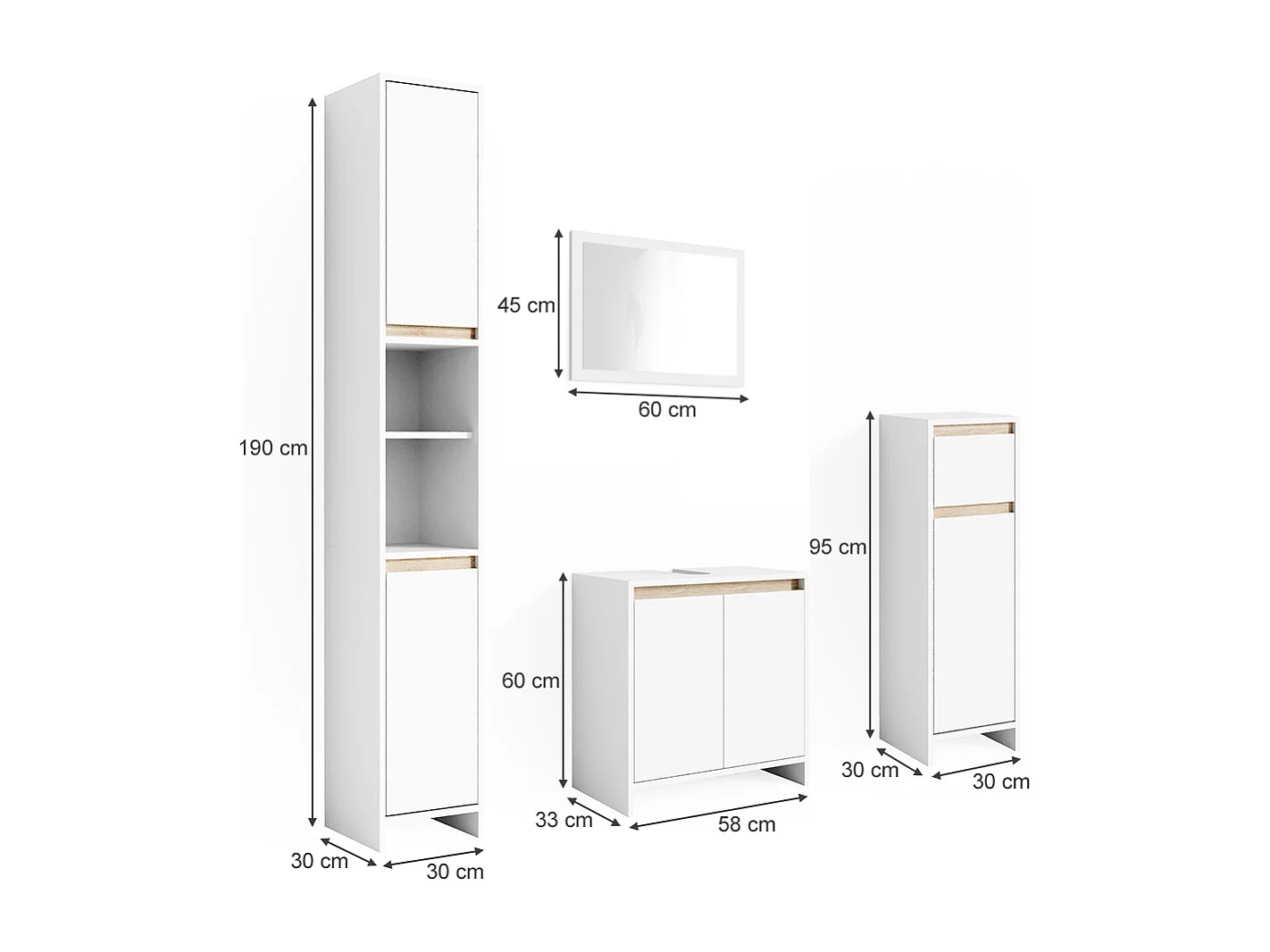 Conjunto de muebles de baño blanco/sonoma 58x33x60 emma