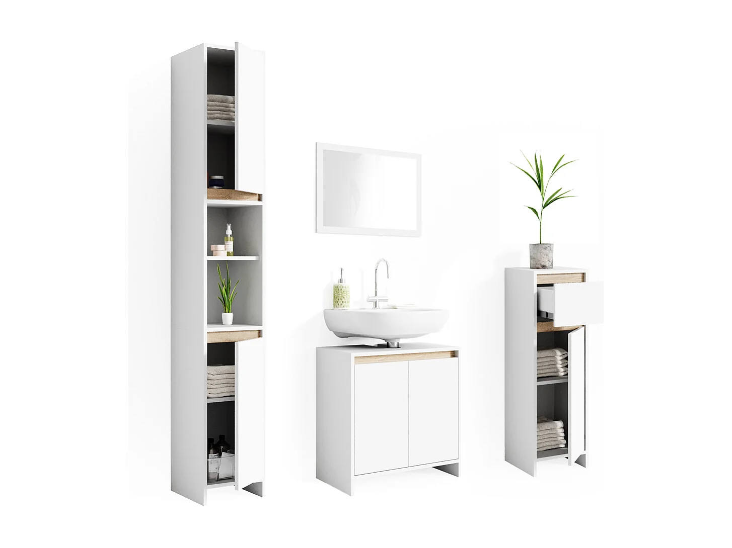 Meubles bain blanc/sonoma 58x33x60 emma