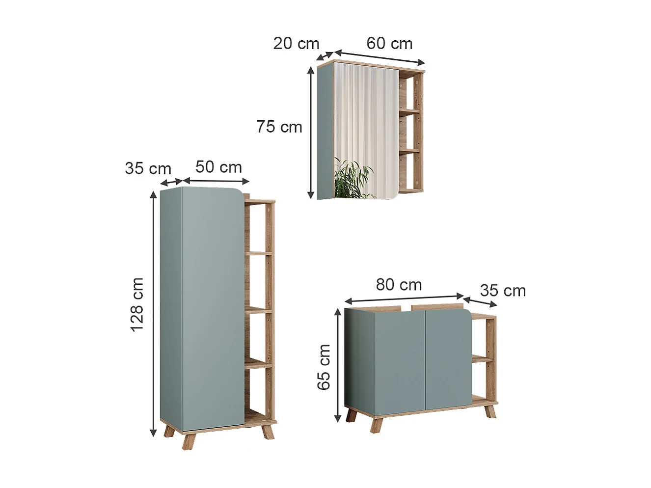 Badkamermeubelset sonoma/blauw 80x35x65 karen