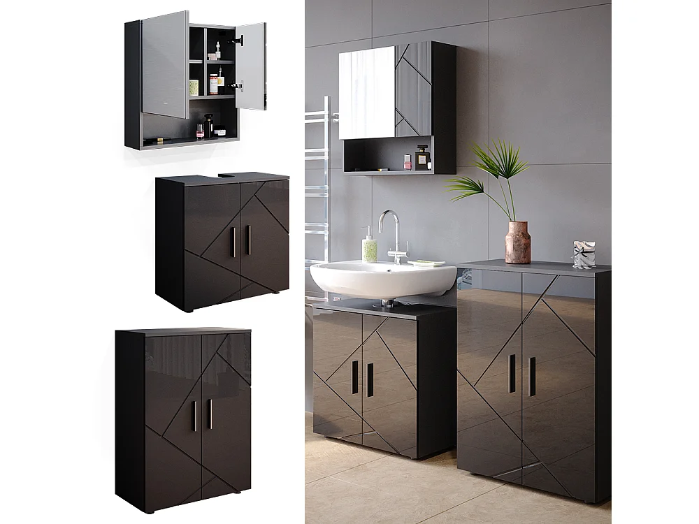 Set mobili bagno antracite lucido 80x41x58.6 irma