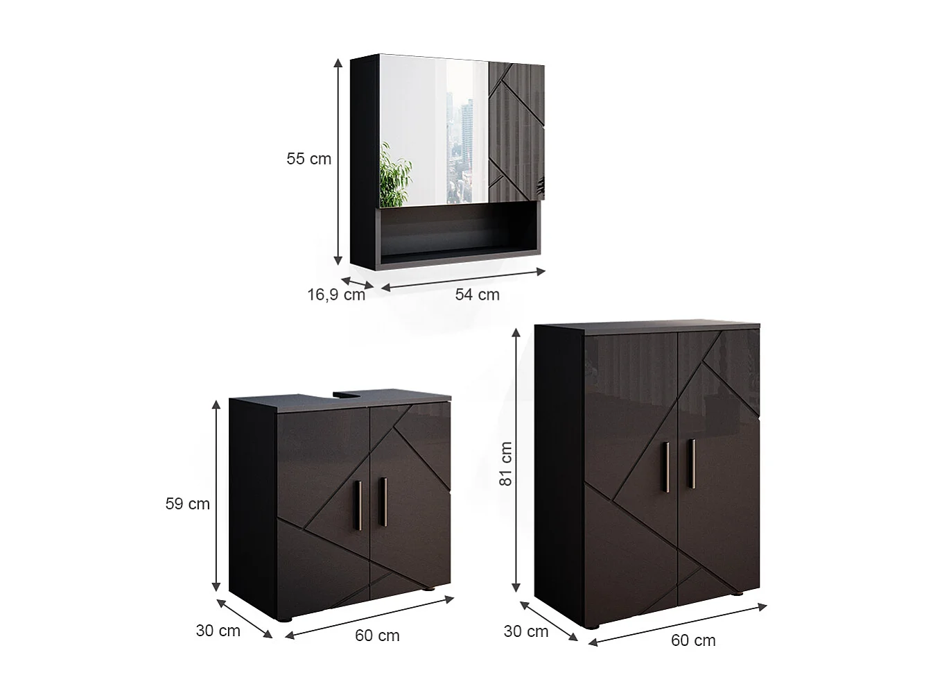 Set mobili bagno antracite lucido 80x41x58.6 irma
