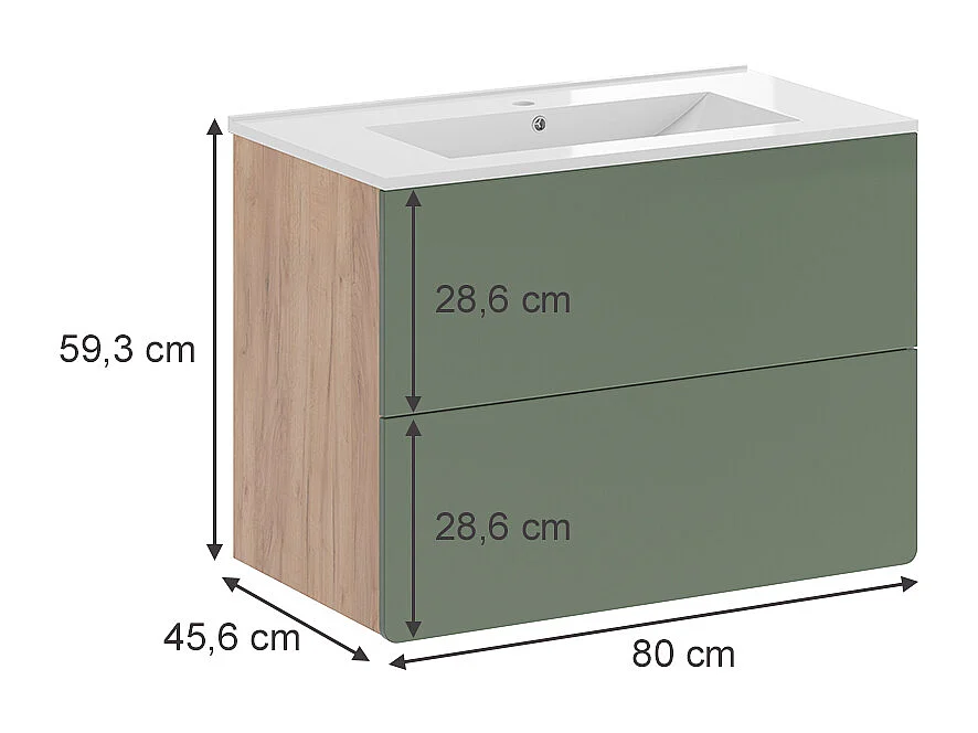 Ensemble de meubles de salle de bains force dor chêne/vert 80x46x59.3 izan