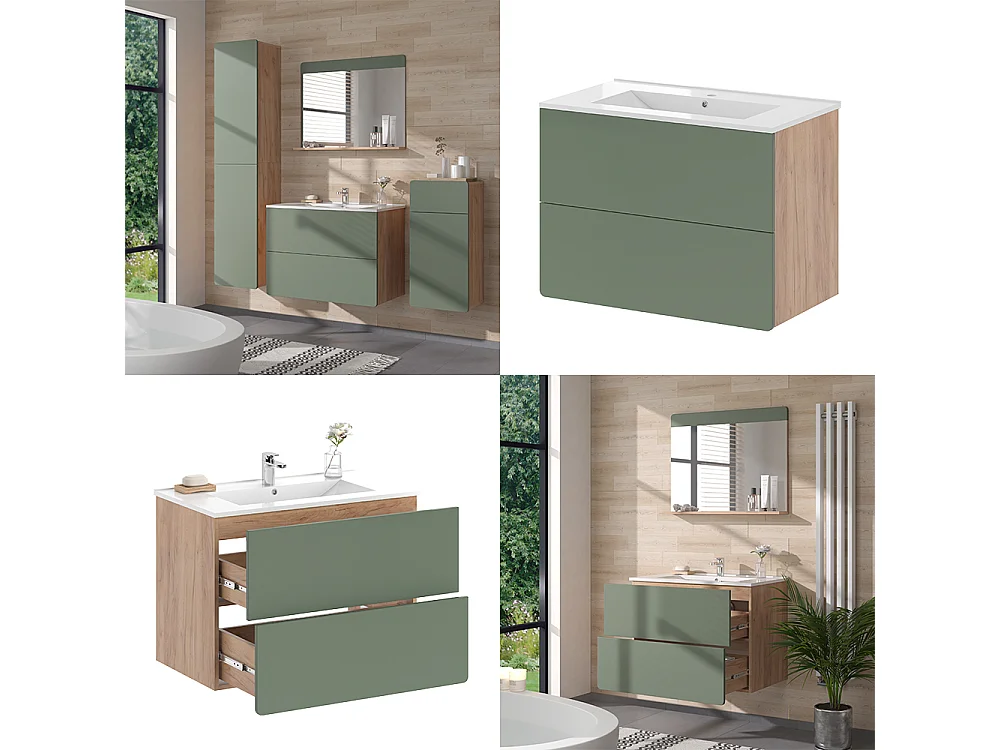 Ensemble de meubles de salle de bains force dor chêne/vert 80x46x59.3 izan