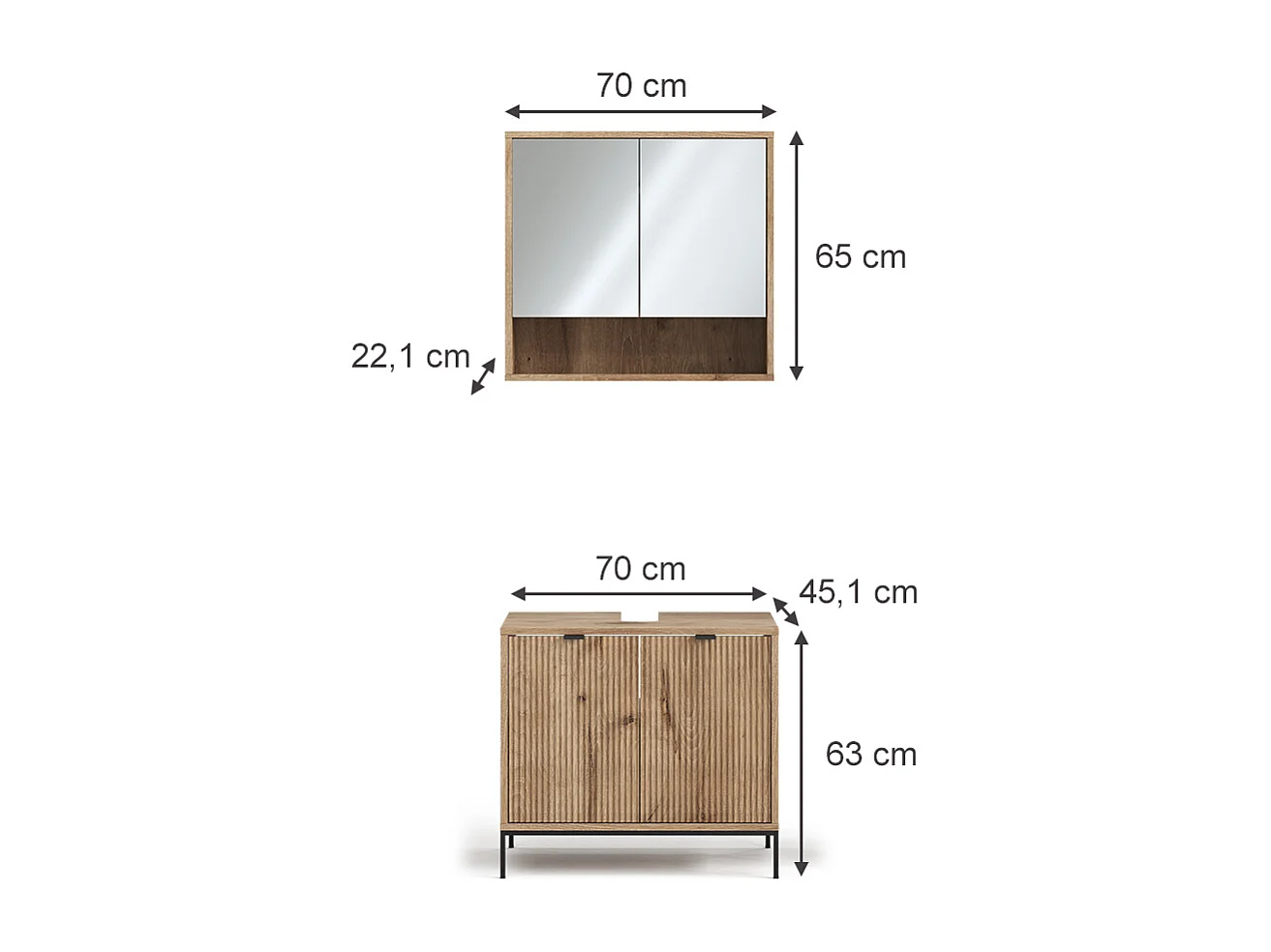 Set di mobili da bagno quercia vichinga 70x45x63 eliza