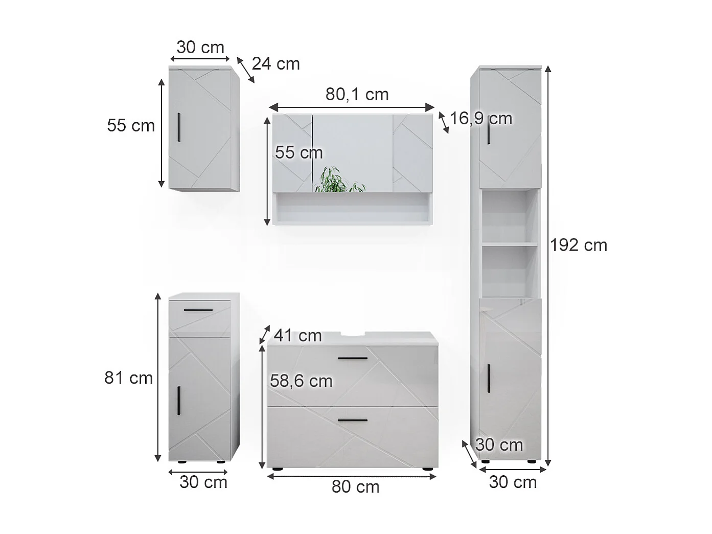 Conjunto de muebles de baño blanco alto brillo 80x41x58.6 irma