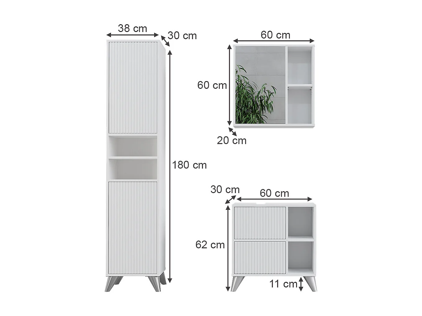 Set di mobili da bagno bianco 60x30x62 leano