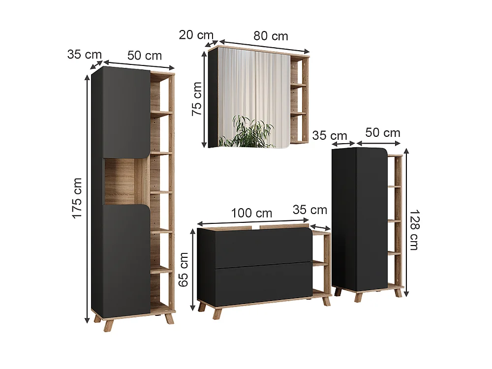 Badkamermeubelset sonoma/antraciet 100x35x65 karen