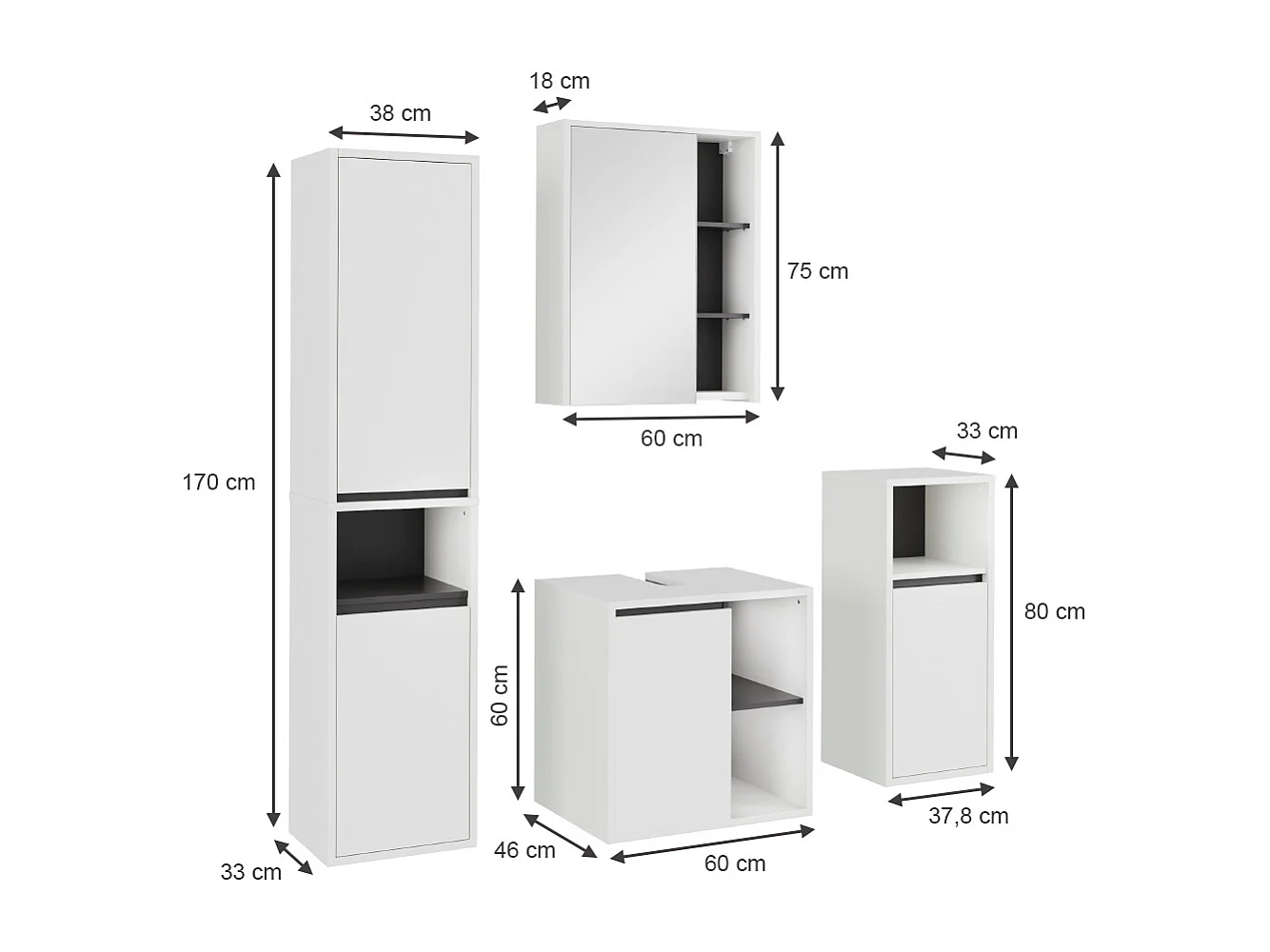 Set di mobili da bagno bianco/grigio 60x45.5x60 viola