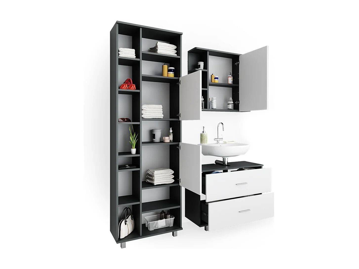 Badmöbel-Set weiß/anthrazit 80.2x33x60.8 ilias